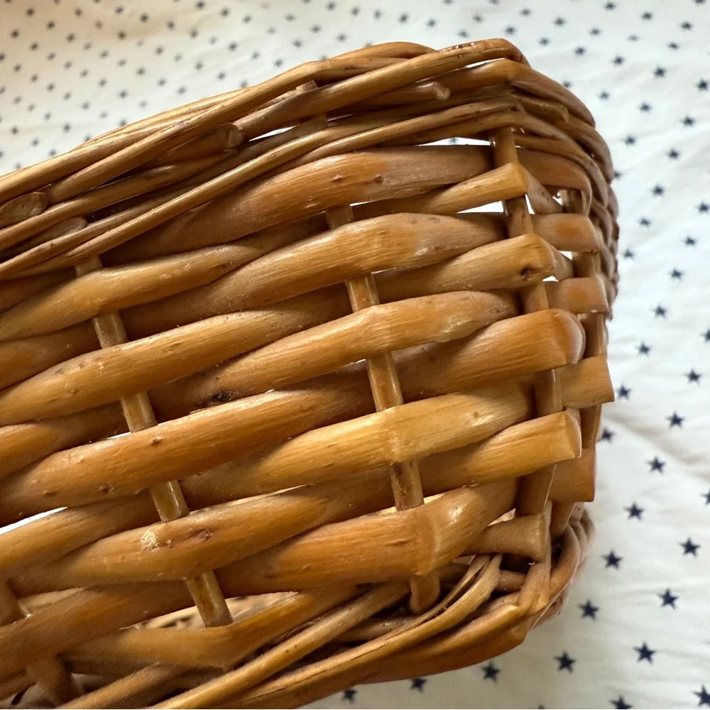 Vintage Square Yugoslavian Wicker Rattan Basket 10.5” Stamped Made in Yugoslavia